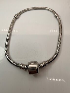 Sterling Silver European Charm Bracelet 7.75” Snake Chain 925 w/ Clip Stations